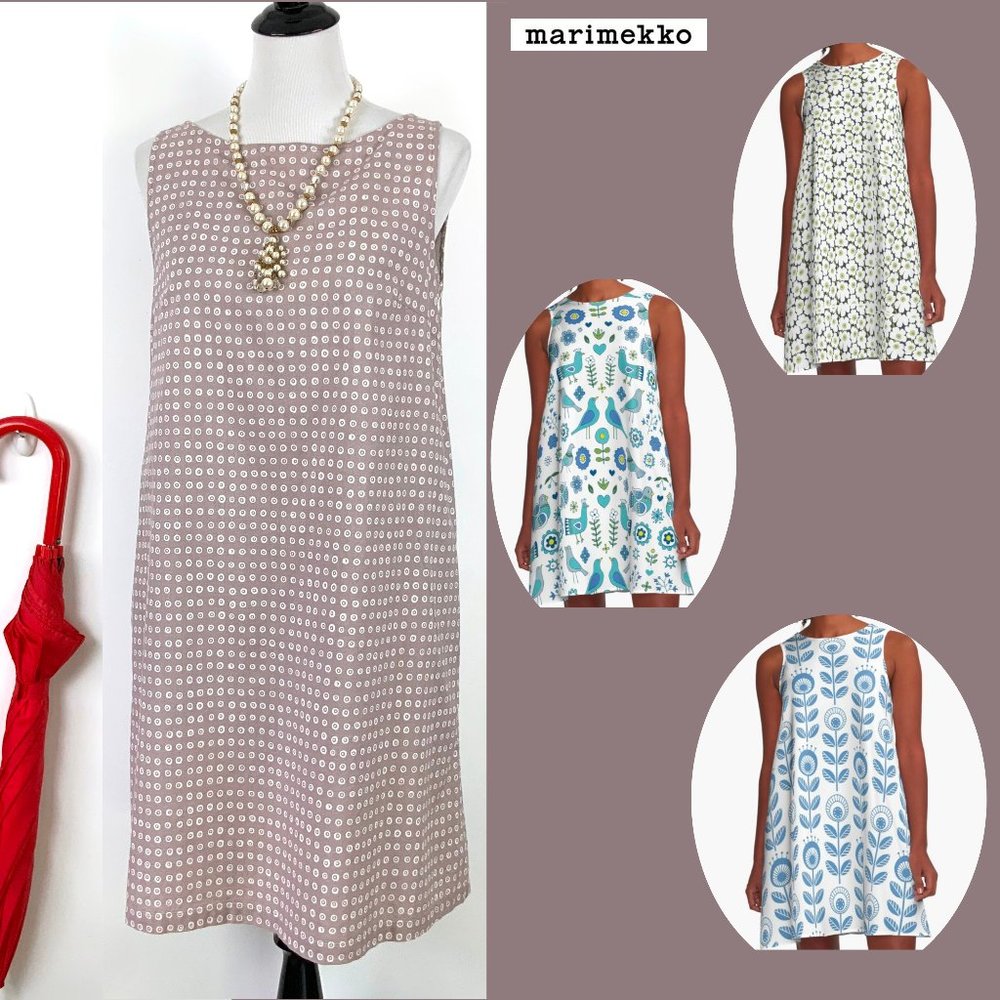 Marimekko Mauve & White Dots Shift Dress Sz 38 (S)